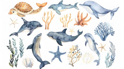 Charming Watercolor Collection of Cute Animals and Sea Creatures