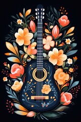 Vibrant Acoustic Guitar with Floral Embellishments