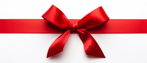 A vibrant red ribbon pinned on a white isolated background, symbolizing first place in a competition,