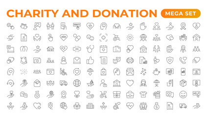 charity and donation icon set. charity and donation icon set, Help, volunteer, donated assistance, sharing, and solidarity symbol. Solid icons vector collection.
