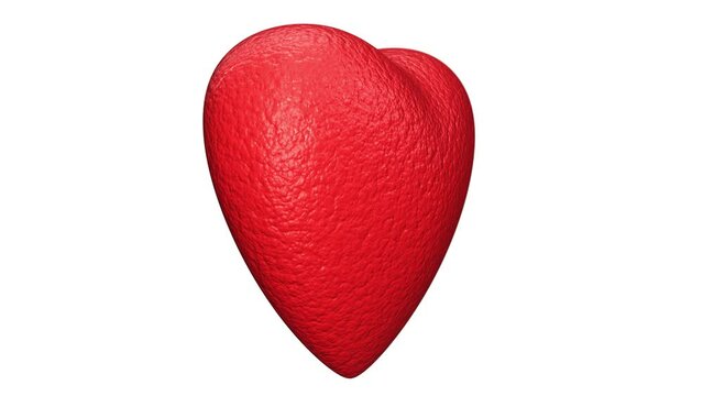 Realistic DOF camera looping 3D animation of the spinning red leather or eco-leather heart rendered in UHD with alpha matte