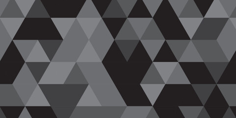 Abstract geometric black and gray background seamless mosaic and low polygon triangle texture wallpaper. Triangle shape retro wall grid pattern geometric ornament tile vector square element.