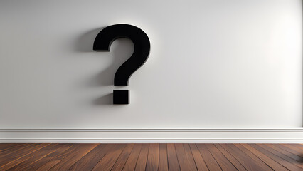 A black question mark is on a white wall