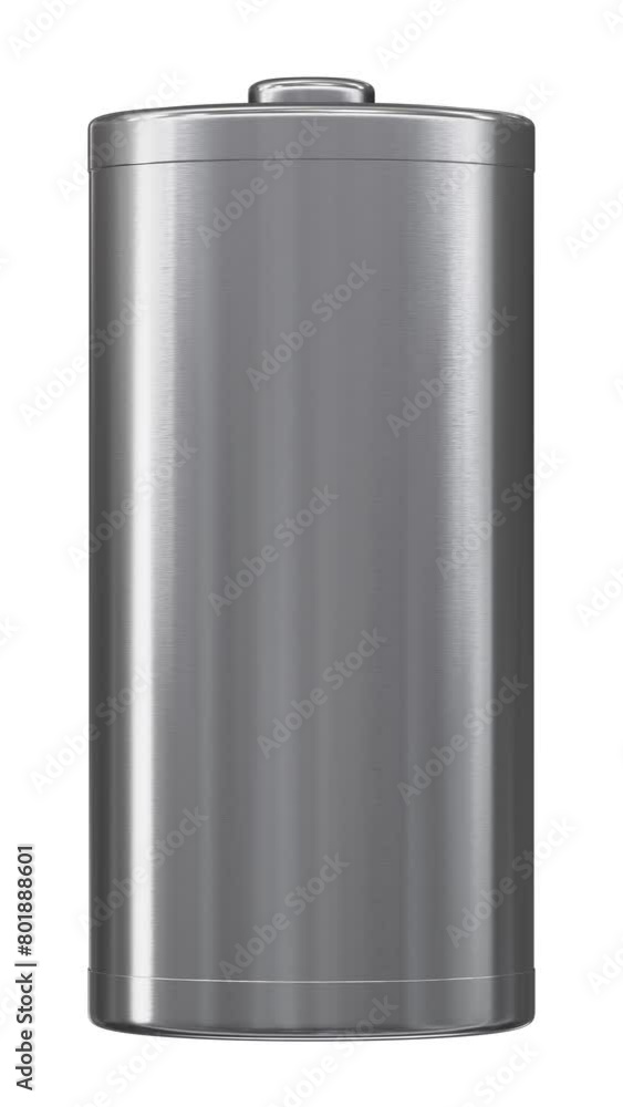 Poster vertical video. realistic looping 3d animation of the spinning textured all-aluminum battery rendere