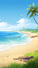 Sunlit Coastline, Scenic Beauty of a Summer Beach, Realistic Beach Landscape. Vector Background