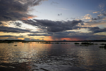 Amazon River Sunset with Open Water - Peru Stock Photo 