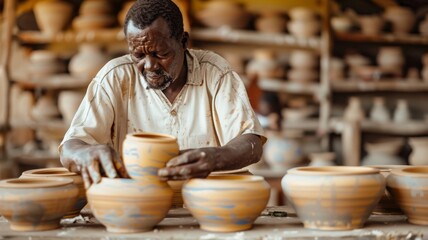 A Tanzanian artisans crafting traditional pottery.