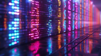 Obraz premium DNA sequencing data on screen, vibrant color codes, eye-level, genetic discovery 