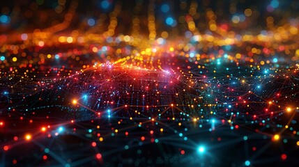 Obraz premium Quantum communication network diagram, colorful links, front view, data security