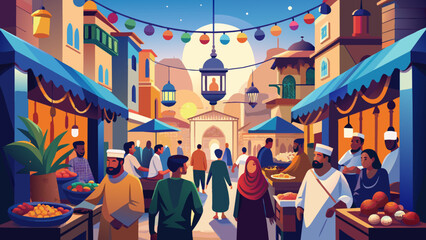 Vibrant Middle Eastern Market Scene at Twilight