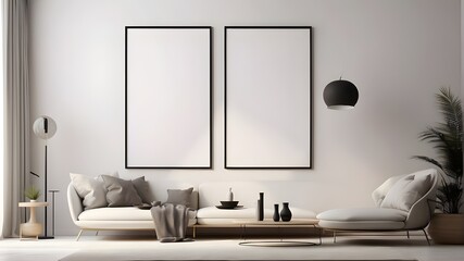 A simple space, living room, wall art, abstract modern interior design, neutral palette picture mockup, and little blank poster showcase modern aesthetics. mock up of a blank frame. 



