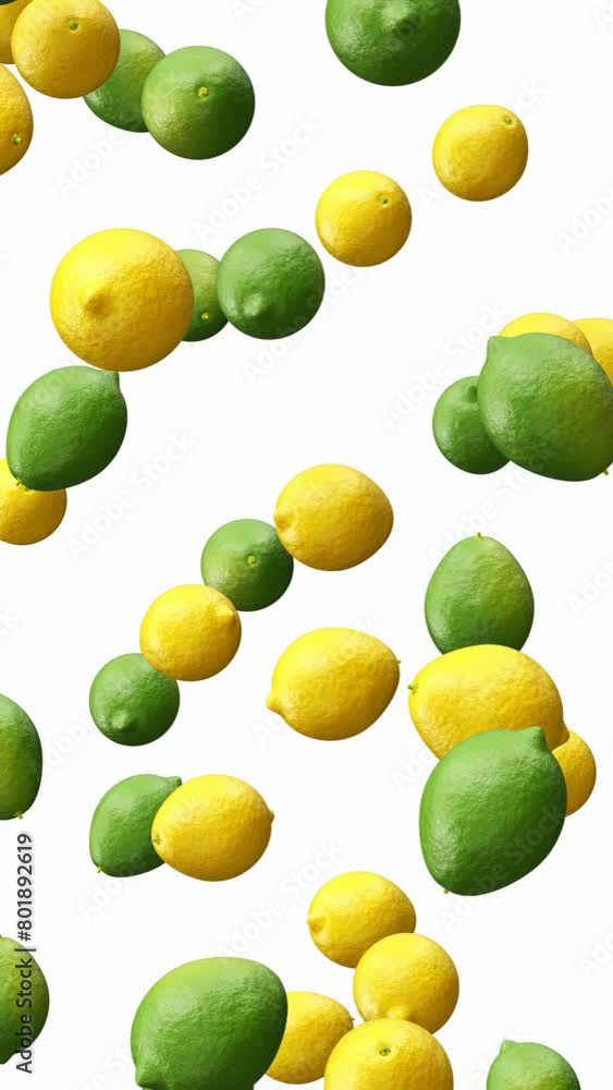 Aufkleber vertical video. realistic looping 3d animation of the fresh green and yellow lemons falling from the