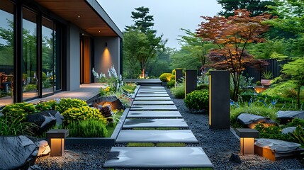 Contemporary Garden Pathway: Evening Serenity