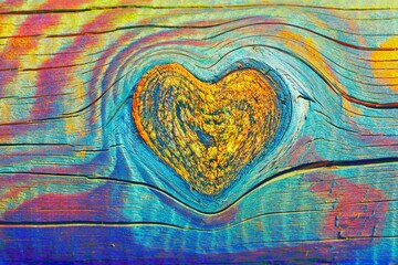 heart on wood planks background