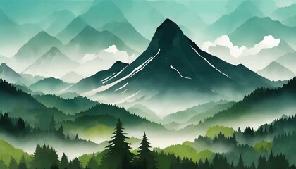 majestic mountain with the fog and mist in a forest