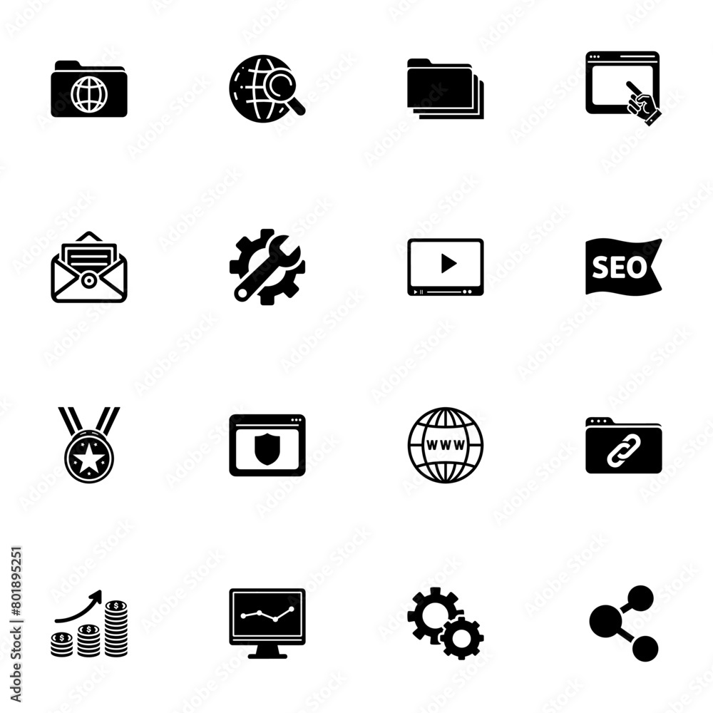 Poster seo icon - expand to any size - change to any colour. perfect flat vector contains such icons as sea