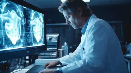 A radiologist examining diagnostic images,