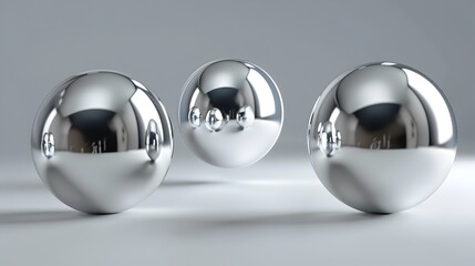 Three Gleaming Chrome Spheres Against Neutral Background