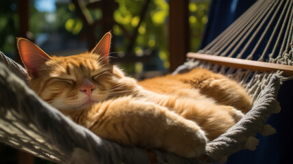 sleepy cat in a hammock