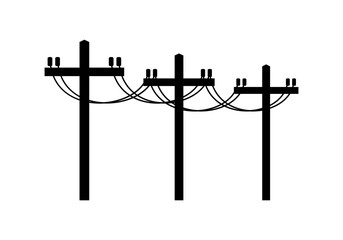 Black high voltage power electric pole transmit electricity icon flat vector design
