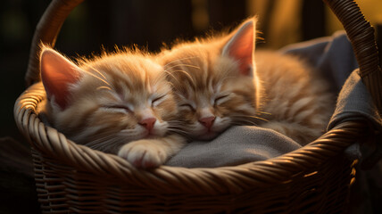 sleeping kittens in a basket