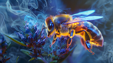 bees perched on plants with smoke effect