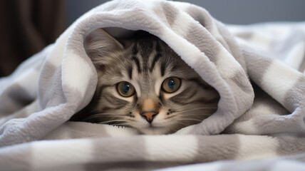 cat with a blanket