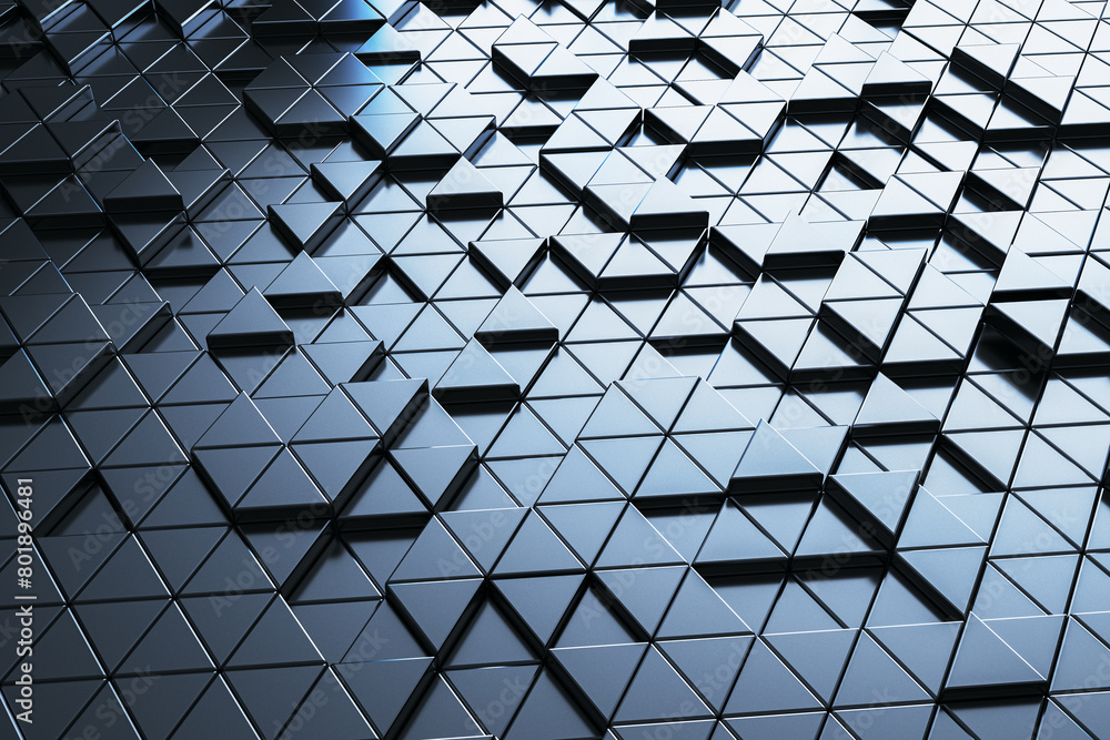 Aufkleber Creative metal triangular backdrop. Landing page concept. 3D Rendering.
