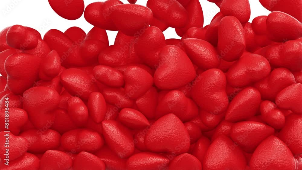 Aufkleber realistic 3d animation of the red leather hearts falling from the top filling up the volume rendered