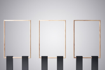 Empty glass frames on light background. Mock up, 3D Rendering.