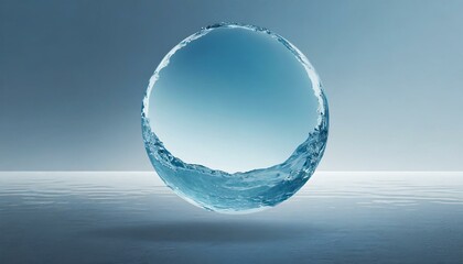 潤いや水分量、保湿、透明感などの表現に使える　宙に浮く水でできた球体　何もない背景