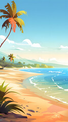 Fototapeta na wymiar Seaside Romance, Dreamy Beachscape in the Summer Sun, Realistic Beach Landscape. Vector Background