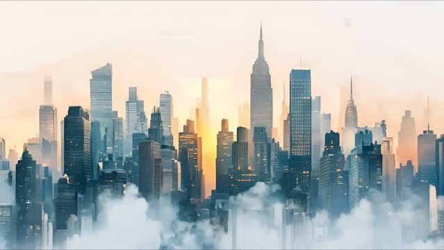 Modern cityscape, eclectic high rises isolated on white, soft diffuse light