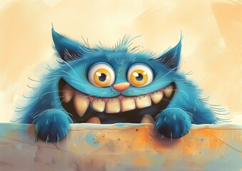 Happy Cartoon Cat Illustration with Big Eyes and Fluffy Fur