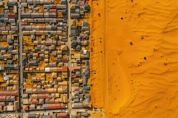 An aerial view of the western United States showcasing a division between urban residential areas and desert landscapes.

