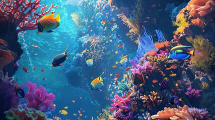 Metadata Tagging as vibrant fish tagging each piece of data, navigating through Taxonomy Structures represented by colorful coral reefs Let your data flow with beauty and purpose