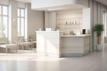 Dental Office Reception: Reception area of a dental office with a friendly receptionist greeting patients and handling appointments.