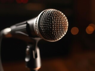 Obraz premium Microphone in soft lighting, suitable for intimate studio recordings.