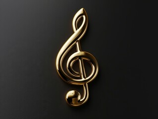 Shiny gold music symbol standing against a muted backdrop.