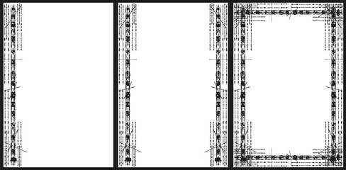 Set Simple Grunge black Noise textured Frame design. Noise gradient Border collection. Vector illustration.