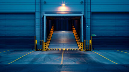 Sloped loading dock leading up to a professional warehouse.