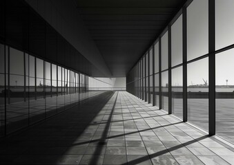 Modern Black and White Architecture Design with Shadow Patterns - Powered by Adobe