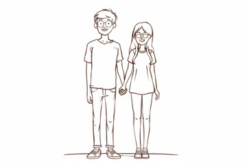Hand-drawn illustration of a young couple standing together