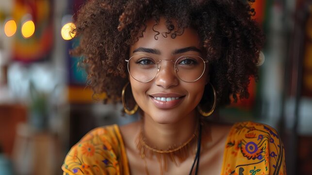 A Professional Headshot Of A Confident, Young Woman With Curly Hair