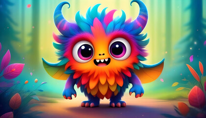 Fototapeta premium A cartoon monster with multiple eyes and a big smile posing for the camera