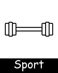 Sports set icon. Medal, weight, hobby, healthy lifestyle, entertainment, competition, barbell, rod, muscles, hobby, black lines on white background. Healthy lifestyle concept.