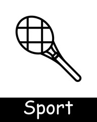 Sports set icon. Racket, tennis, badminton, outdoor recreation, hobby, healthy lifestyle, entertainment, competition, muscles, hobby, black lines on white background. Healthy lifestyle concept.