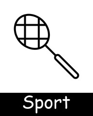Sports set icon. Racket, tennis, badminton, outdoor recreation, hobby, healthy lifestyle, entertainment, competition, muscles, hobby, black lines on white background. Healthy lifestyle concept.