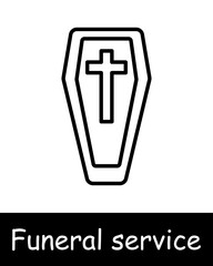 Seth Icon Funeral service. Bible, cross, religion, Christianity, funeral home, coffin, memorial, grief, sorrow, sadness, black lines on white background. Burial concept.