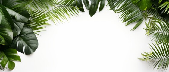 Elegant and simple stock photo of tropical foliage against a white background, designed for luxury and high-end marketing,